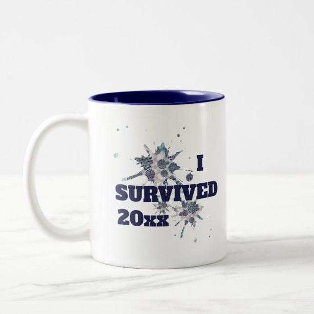 I Survived Blue Abstract Virus Two-Tone Coffee Mug (Left)