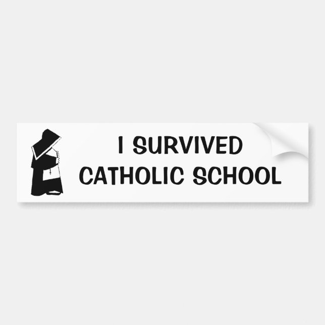 I Survived Catholic School and Nun in Habit Funny Bumper Sticker (Front)