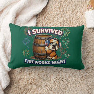 I Survived Fireworks Night Bulldog Lumbar Pillow
