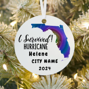 I Survived! Hurrican Helene Florida & City Name Metal Ornament