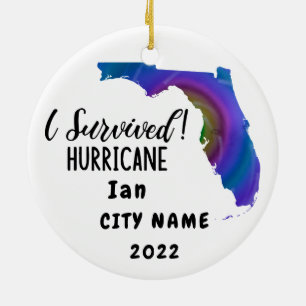 I Survived! Hurrican Ian Custom Florida City Name Ceramic Ornament