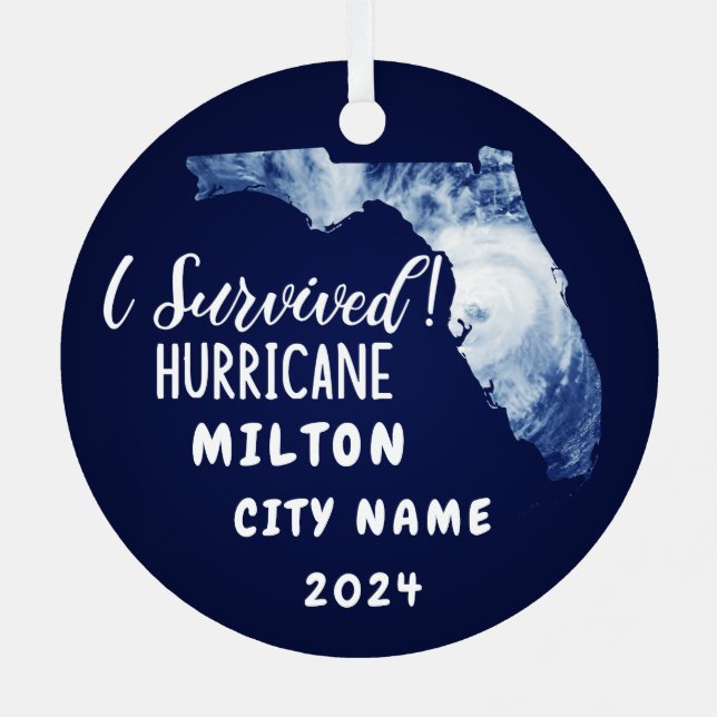 I Survived! Hurrican Milton Florida & City Name Metal Ornament (Back)