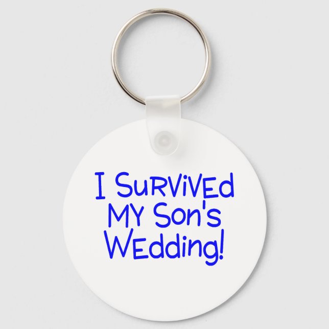 I Survived My Sons Wedding Blue Keychain (Front)