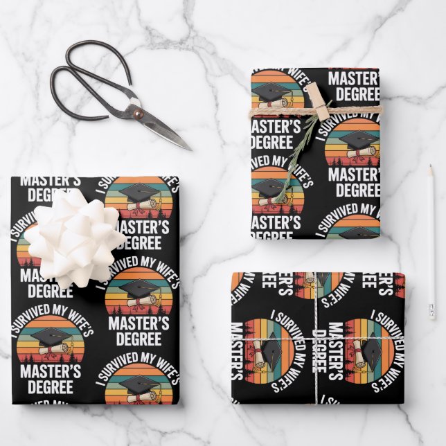 I Survived My Wifes Master's Degree Graduation  Wrapping Paper Sheets (Front)