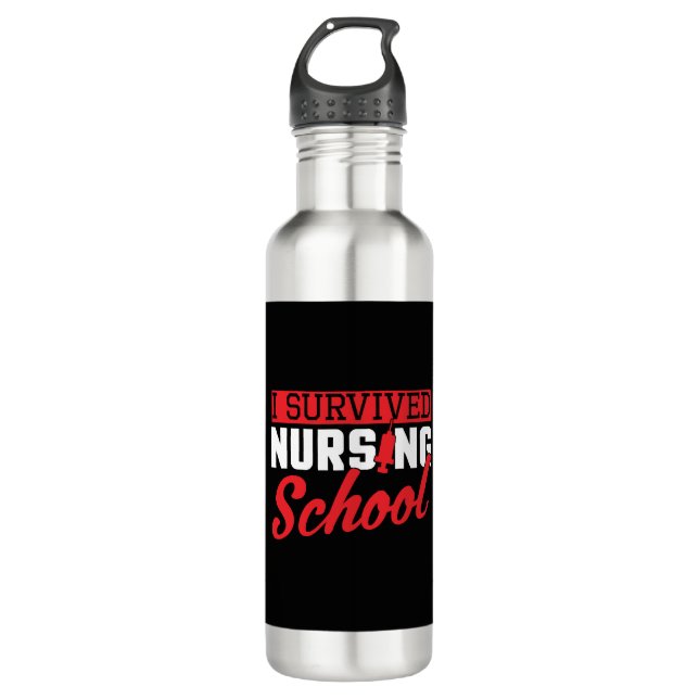 I Survived Nursing School Nurse Graduation Stainless Steel Water Bottle (Front)