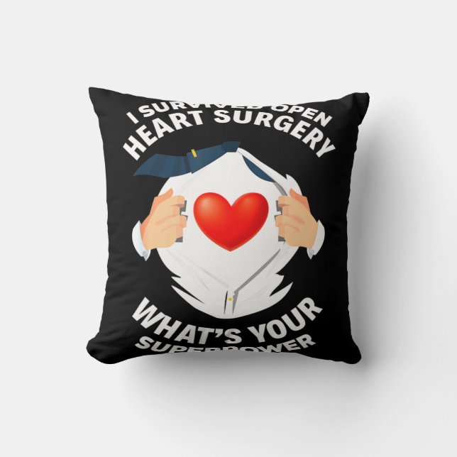 I Survived Open Heart Surgery Bypass Heart Survivo Throw Pillow (Front)