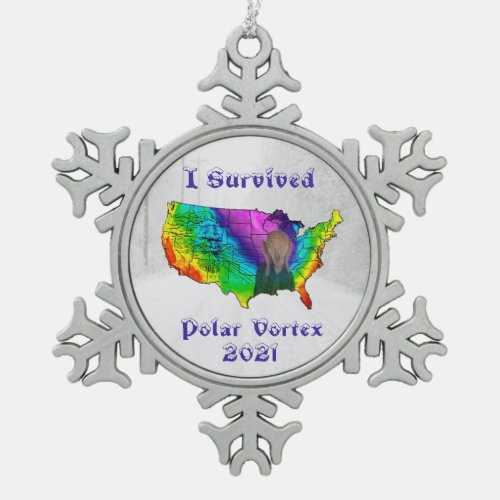 I Survived Polar Vortex 2021 Snowflake Pewter Christmas Ornament