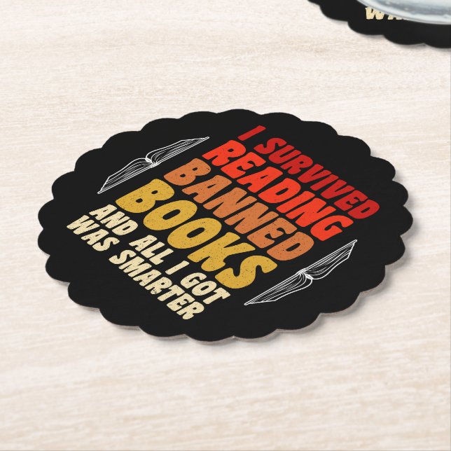I Survived Reading Banned Books Funny Quote Paper Coaster (Angled)
