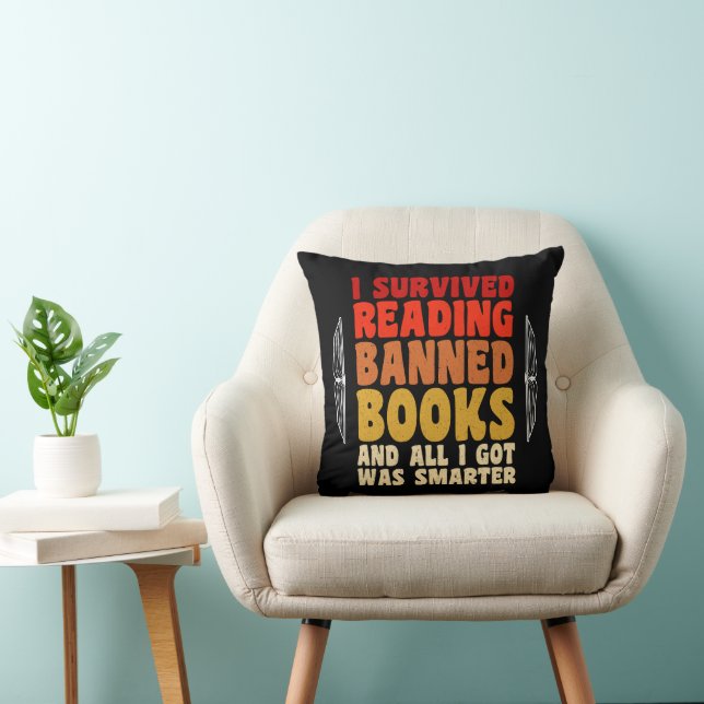 I Survived Reading Banned Books Funny Quote Throw Pillow (Chair)