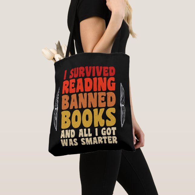 I Survived Reading Banned Books Funny Quote Tote Bag (Close Up)