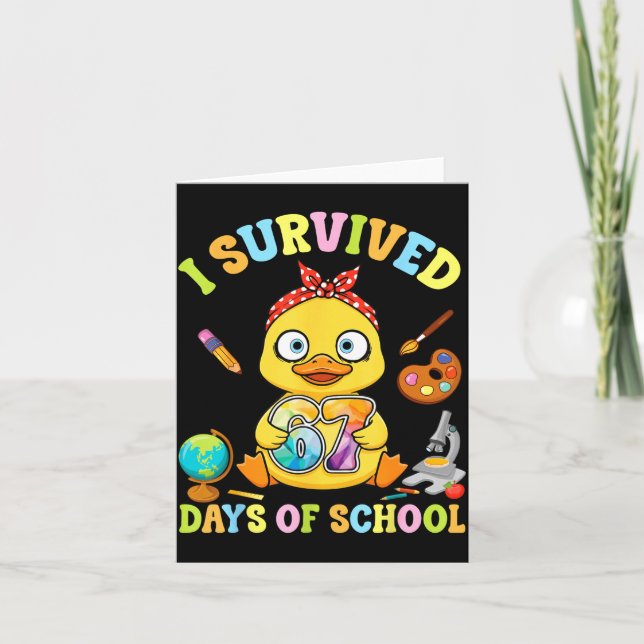 I Survived Six Seven Days Of School Cute Duck Stud Card (Front)