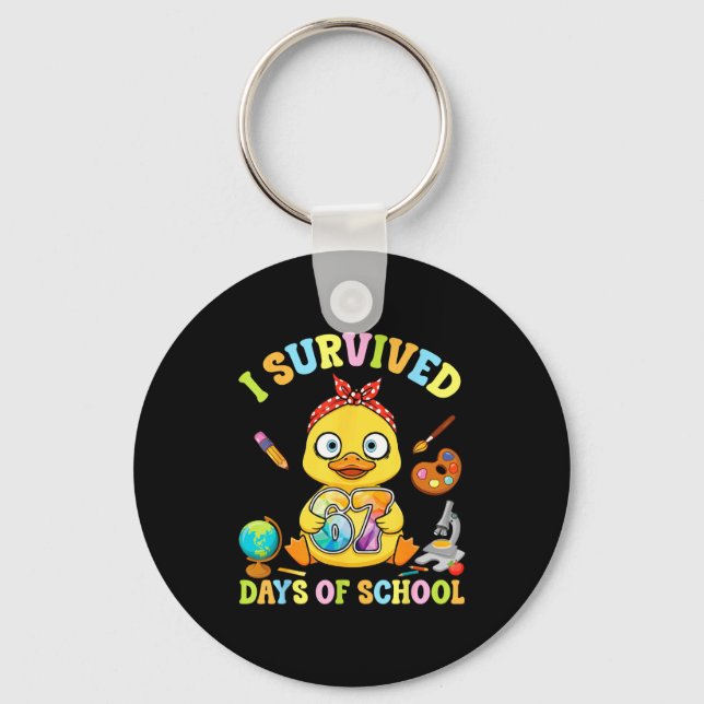 I Survived Six Seven Days Of School Cute Duck Stud Keychain (Front)