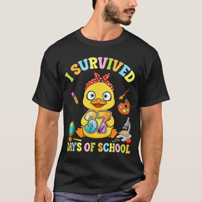 I Survived Six Seven Days Of School Cute Duck Stud T-Shirt (Front)