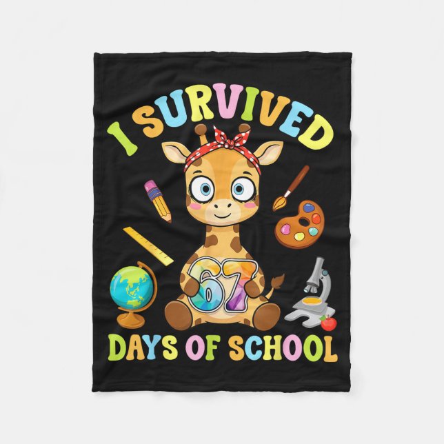 I Survived Six Seven Days Of School Cute Giraffe S Fleece Blanket (Front)