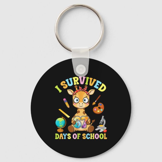 I Survived Six Seven Days Of School Cute Giraffe S Keychain (Front)
