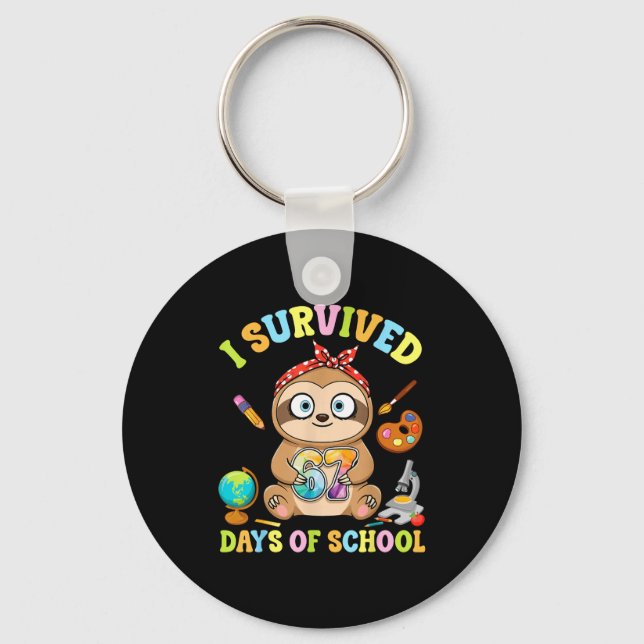 I Survived Six Seven Days Of School Cute Sloth Stu Keychain (Front)