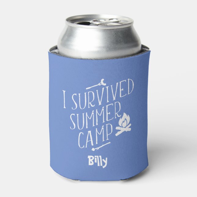 I Survived Summer Camp Funny Blue Camping Quote Can Cooler (Can Front)