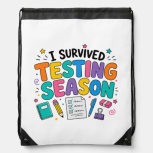 I Survived Testing Season School Humor Drawstring Bag
