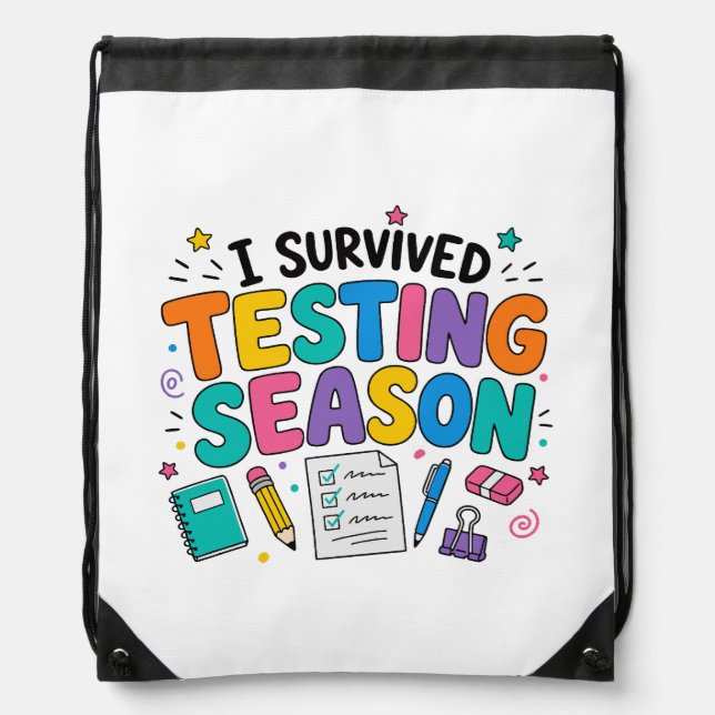 I Survived Testing Season School Humor Drawstring Bag (Front)