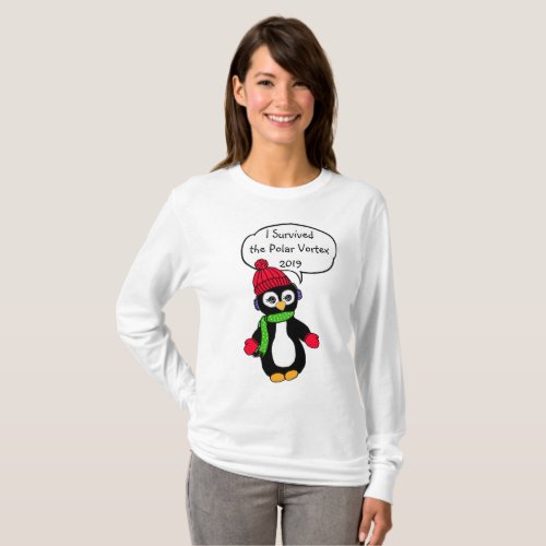 I Survived the Polar Vortex 2019 Funny Penguin T_Shirt