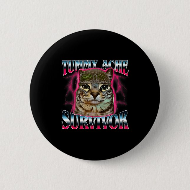 I Survived Today's Funny Tummy Ache Survivor Cat M Button (Front)