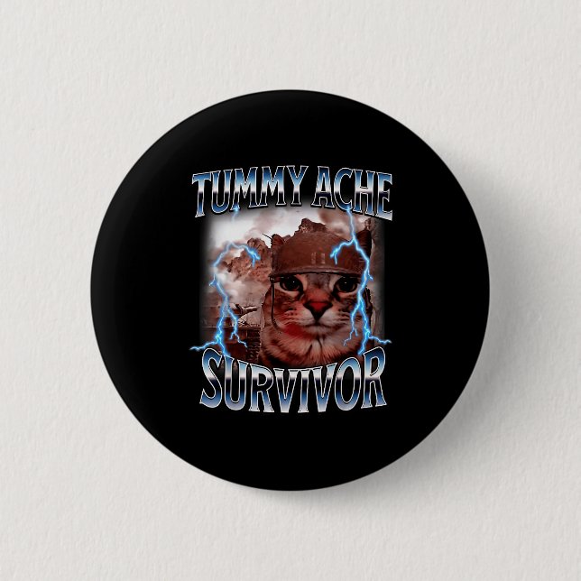 I Survived Today's Tummy Ache Survivor Funny Cat M Button (Front)