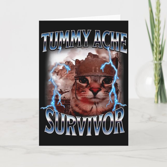 I Survived Today's Tummy Ache Survivor Funny Cat M Card (Front)