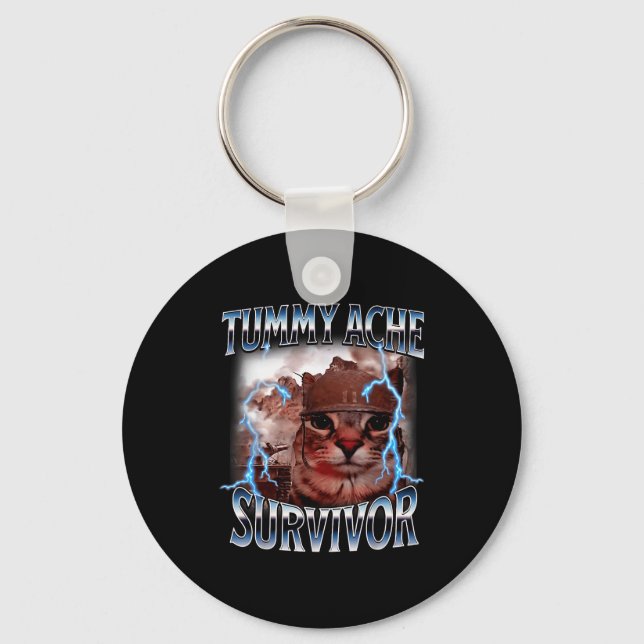 I Survived Today's Tummy Ache Survivor Funny Cat M Keychain (Front)
