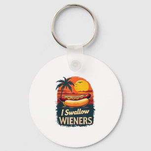 I Swallow Saucy Wieners Funny Adult Joke Hot Dogs Keychain