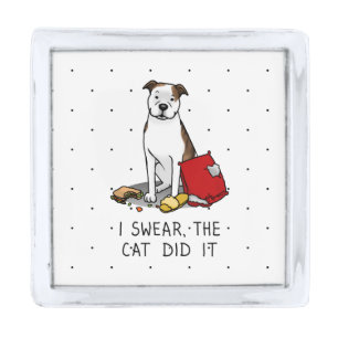 I Swear the Cat Did It Pit Bull (lt brindle/wh3) Silver Finish Lapel Pin