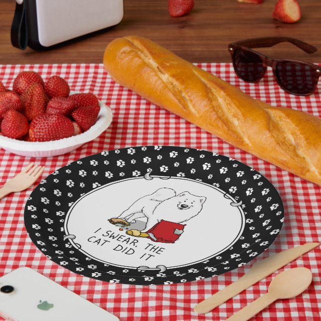 I Swear the Cat Did It Samoyed Dog Messy Funny Paper Plates (Picnic)