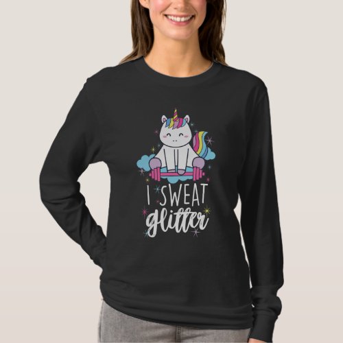 I Sweat Glitter Unicorn Workout Weightlifting Gym T_Shirt