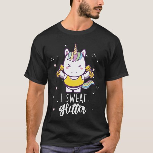 I Sweat Glitter Unicorn Workout Weightlifting Gym T_Shirt
