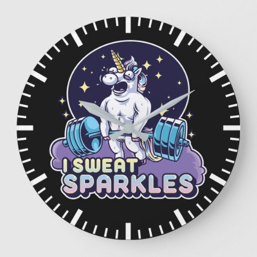 I Sweat Sparkles Funny Lifting Gym Workout Unicorn Large Clock