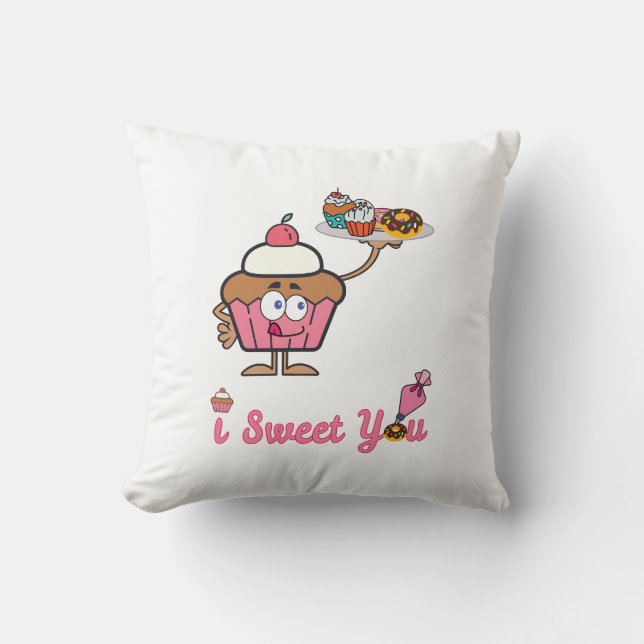 I Sweet You with a Cupcake Throw Pillow (Front)