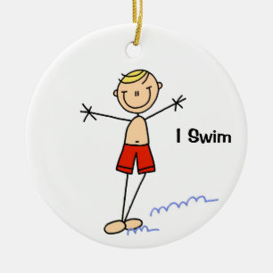 I Swim Stick Figure Boy Option 2 Ceramic Ornament
