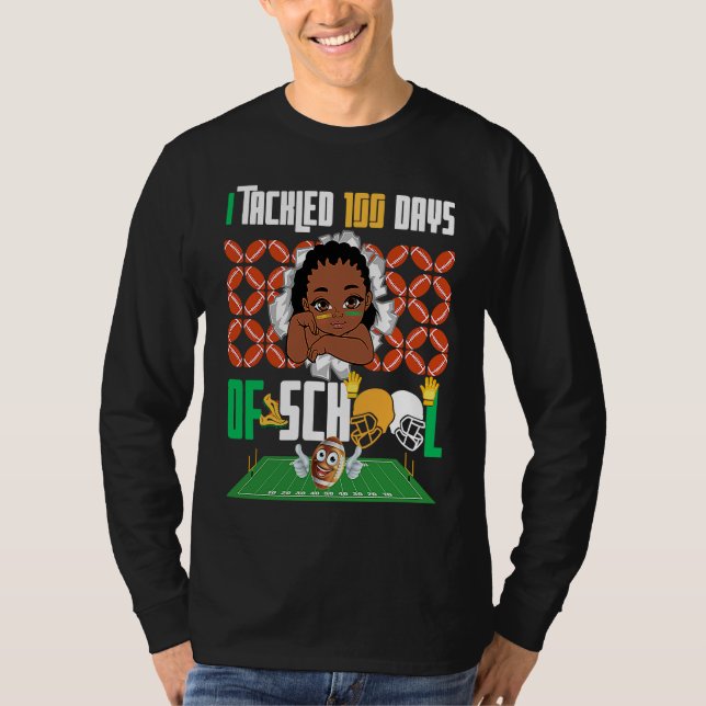 I Tackled 100 Days 100th Day Of School Boys Footba T-Shirt (Front)