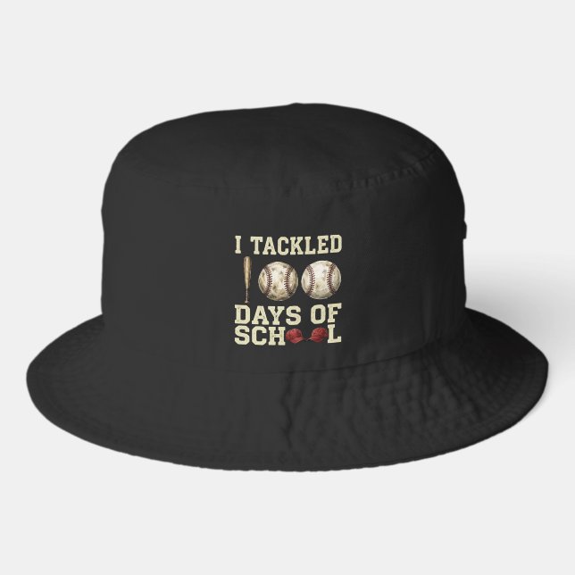 I Tackled 100 Days of School, Baseball Design Bucket Hat (Front)
