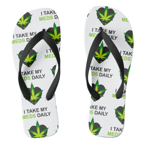 I Take my Meds Daily Black Heart Flip Flops