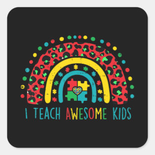 I Teach Awesome kids shirt Autism Awareness Puzzle Square Sticker