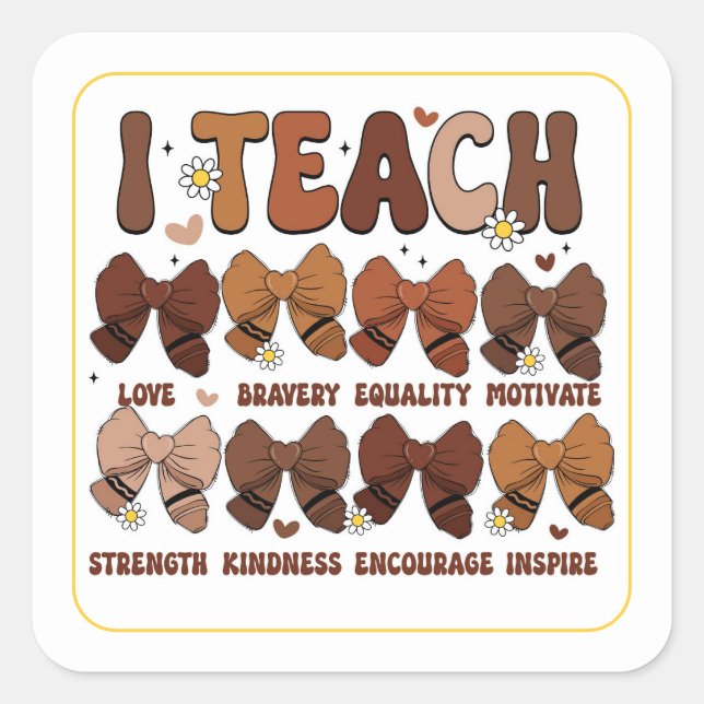 I teach; bows square sticker (Front)