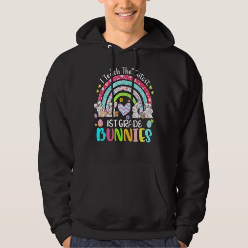 I Teach Cutest Bunnies 1st Grade Teacher Boho Rain Hoodie