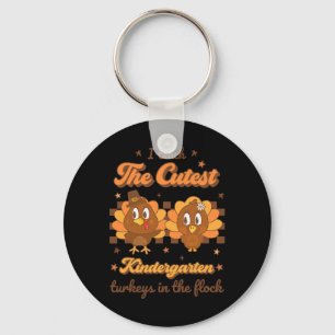 I Teach Cutest Kindergarten Turkeys In Flock Retro Keychain