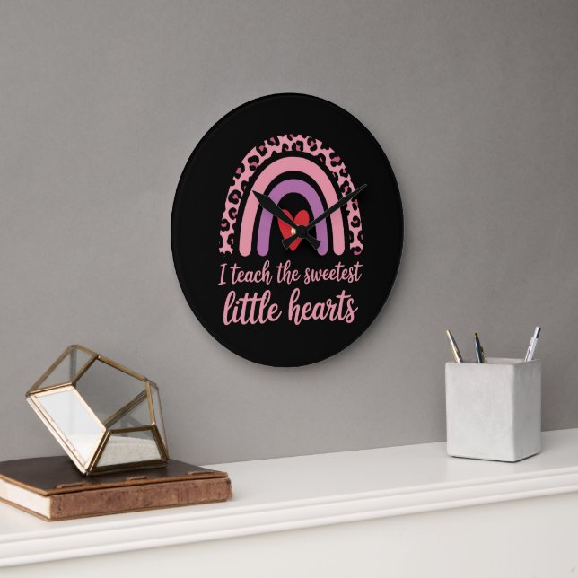 I Teach The Sweetest Hearts Rainbow Teacher  Large Clock (Office)