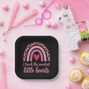 I Teach The Sweetest Hearts Rainbow Teacher Paper Plates