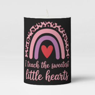 I Teach The Sweetest Hearts Rainbow Teacher Pillar Candle