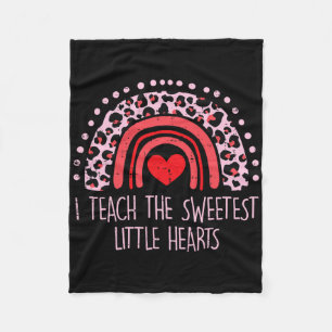 I Teach The Sweetest Hearts Rainbow Teacher Valent Fleece Blanket