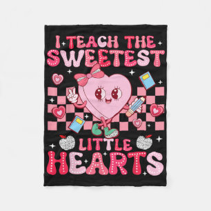 I Teach The Sweetest Little Heart Teacher Valentin Fleece Blanket