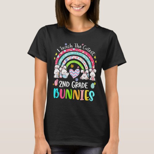 I Teacher The Cutest Second Grade Bunnies Rainbow  T_Shirt