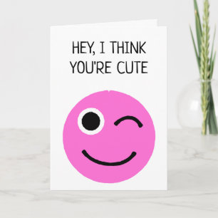 I Think You're Cute Pink Winking Face Emoji Card
